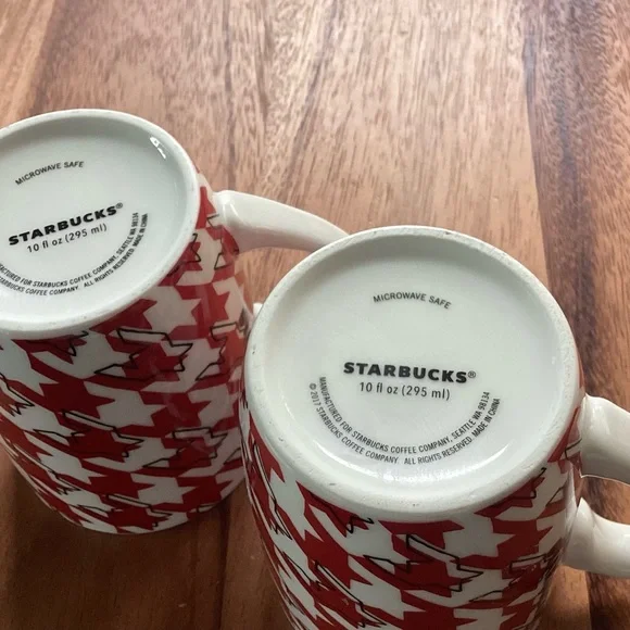 Starbucks Pair (2) of Houndstooth Mugs 2017 White Red Logo 10oz - Picture 5 of 6